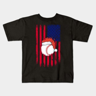 Vintage Santa Sports Flag Design - Christmas Baseball Player Kids T-Shirt